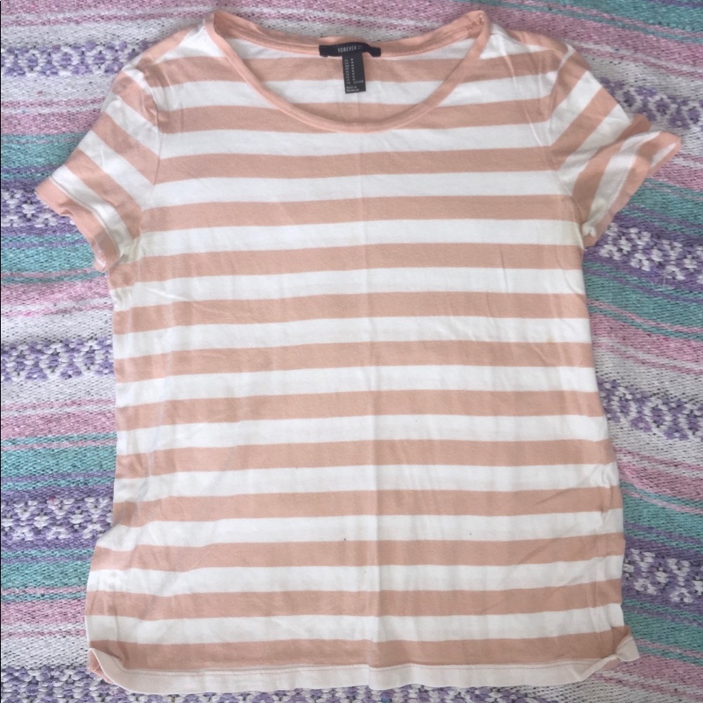 Peach And White Striped Forever 21 Shirt